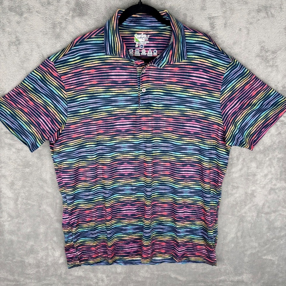 Tailor Byrd Men SPF 30 Performance Golf Polo Colorful Geometric Design Size XL - Picture 3 of 10